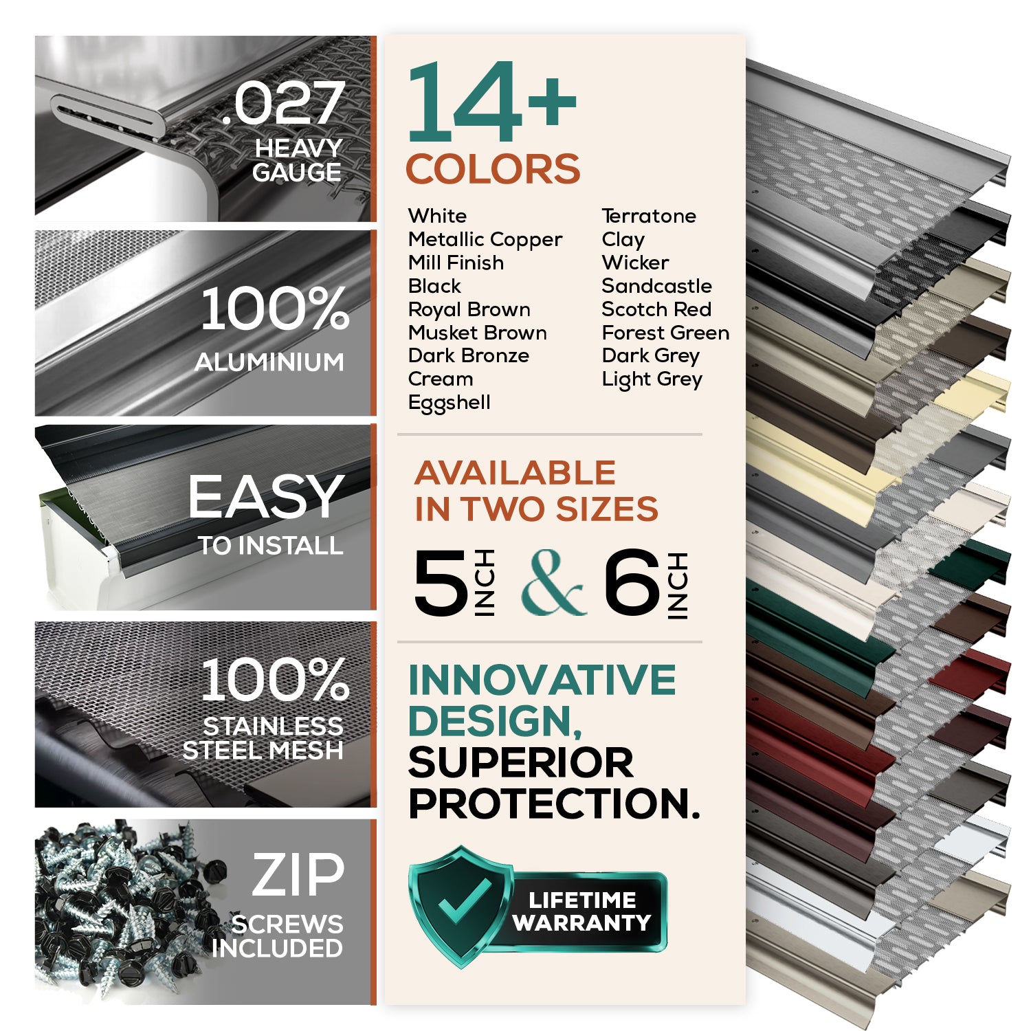 5 inch LEAF4GO Micromesh Gutter Guards - Colors