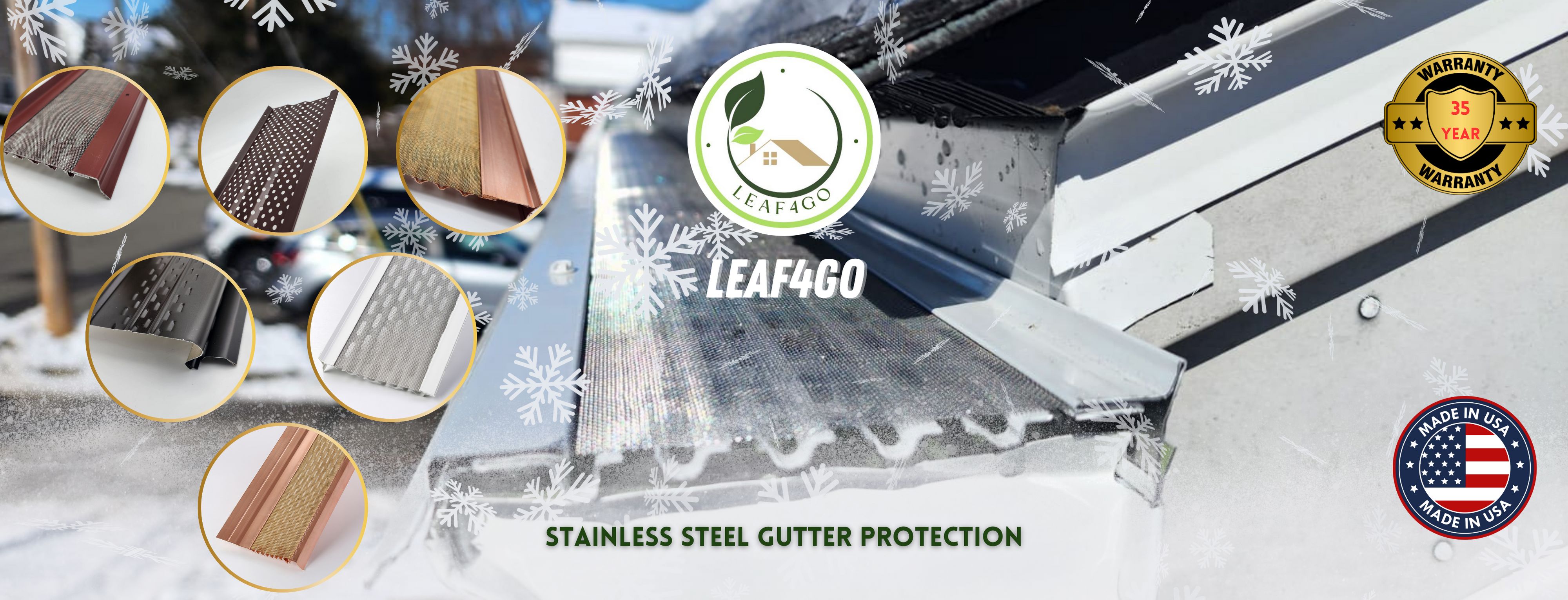leaf4go stainless steel gutter protection,made in usa warranty 35 year warranty